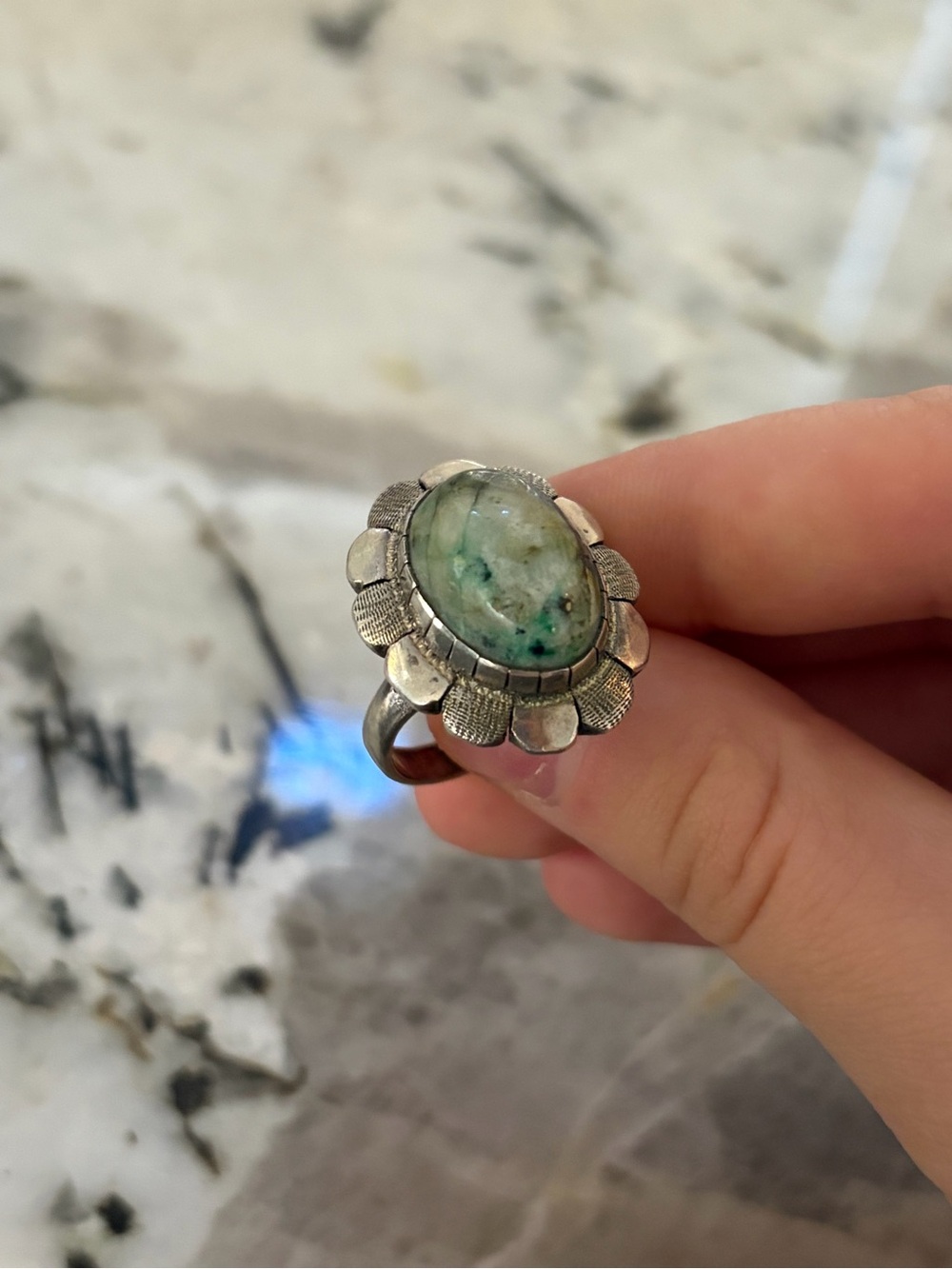 Sterling Silver Green Chrysocolla Flower Ring
